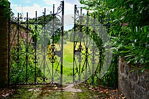 Decorative garden gate, entrance, open