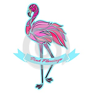 Beautiful decorative pink flamingo, vector illustration