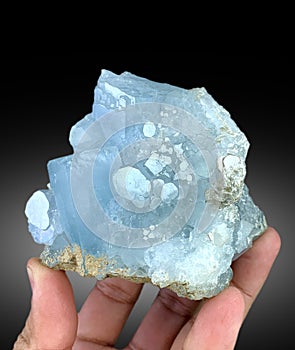 beautiful deep color blue Aquamarine var Beryl Mineral specimen from nagar Pakistan