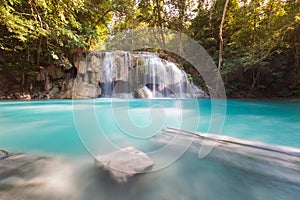 Beautiful deep forest blue stream waterfall