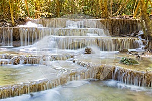 Beautiful deep forest national park, blue stram waterfall