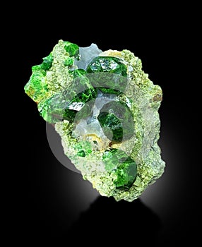 Beautiful deep green color demantoid garnet on matrix specimen from iran photo