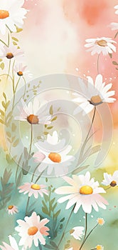 Beautiful delicate summer flowers vertical wallpaper. Generative Ai