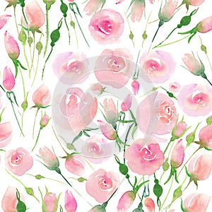 Beautiful delicate tender cute elegant lovely floral colorful spring summer pink and red roses with buds and leaves bouquet waterc