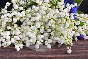 Beautiful delicate white flowers of Lily of the valley. Bouquet of spring flowers Convallaria close-up