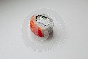 Beautiful delicious sushi. Sushi delivery. Advertising sushi rolls made of fish and cheese.