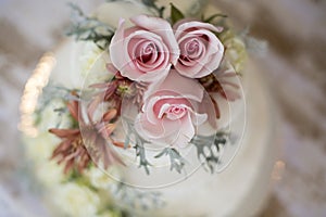 A beautiful and delicious wedding cake. photo