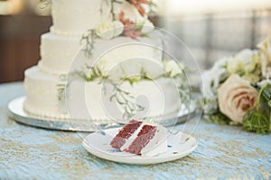 A beautiful and delicious wedding cake. photo