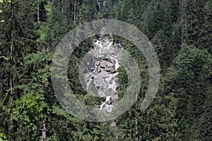 Beautiful dense forest view of  Parvati valley with river, Himachal Pradesh