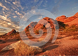 Beautiful desert landscape with red rock buttes photo