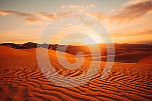 Beautiful desert landscape with sun, sand and sky.sunset in the desert