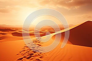 Beautiful desert landscape with sun, sand and sky.sunset in the desert