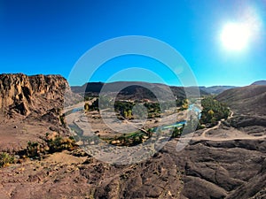 Beautiful Desert oasis landscape Panorama in Oasis De Fint near Ourzazate in Morocco, North Africa