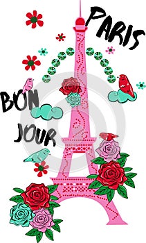 Beautiful design bonjour paris related graphic elements. Illustration in vector format