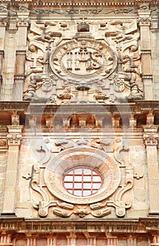 Beautiful design on the facade of Basilica of Bom Jesus church