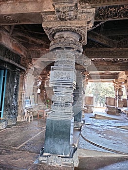 Beautiful Design of Pillar at Ramappa Temple - a UNECSO World Site, Warangal, Telangana, India