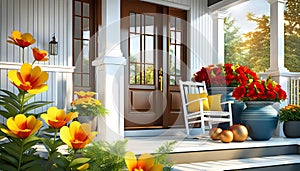 Beautiful design of the porch of the house, exterior decor of the house,