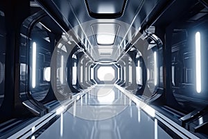 Beautiful design sci-fi corridor in a space ship, AI generated
