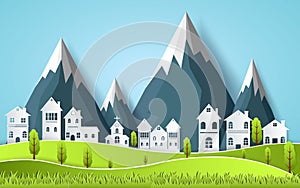 Beautiful design with views of the country house.art paper Vector