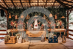 Beautiful dessert buffet set up on a wedding day