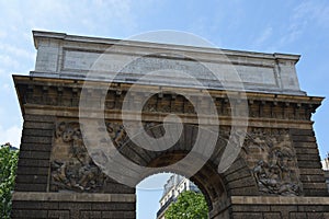 Beautiful detail of Porte Saint-Martin in Paris