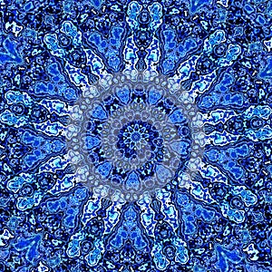 Beautiful Detailed Blue Mandala Fractal. Abstract Background Pattern. Decorative Modern Artwork. Creative Ornate Image. Element.