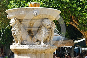 Beautiful details of the Morosini Fountain in Heraklion