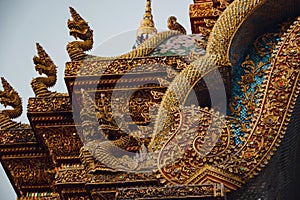 Beautiful details of Thai fine arts at Buddhist temple