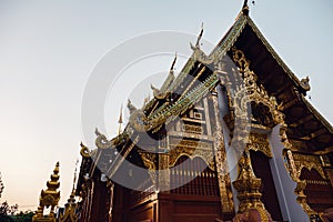 Beautiful details of Thai fine arts at Buddhist temple