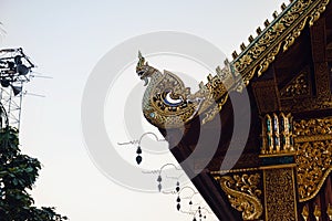 Beautiful details of Thai fine arts at Buddhist temple