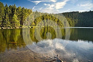 Beautiful Devil`s Lake in the Bohemian Forest, Czech Republic