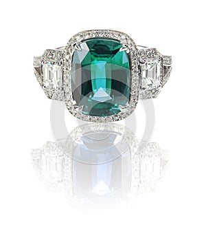 Beautiful Diamond ring with blue green gemstone center stone