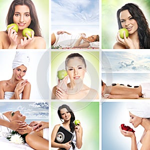Beautiful dieting collage with young women