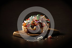 Beautiful different bruschettas on a black background.