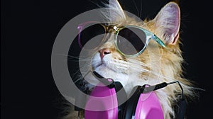 Beautiful disco cat wearing headphones