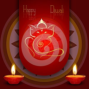 Beautiful diwali card colorful rangoli Artistic Lord Ganesha