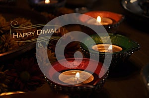 Beautiful Diwali Lamps Twenty-Two Text