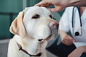 Beautiful dog at the vet. Doctor\'s examination, close-up. Generative AI