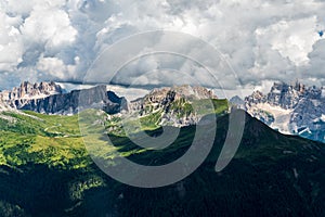 Beautiful Dolomites mountains in Italy - view from Col di Lana hill photo