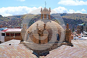 Beautiful Dome of the Cathedral Basilica of St. Charles Borromeo, Cathedral of Puno, Peru