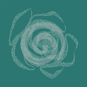 Beautiful dotty sketch, rose flower on a green background