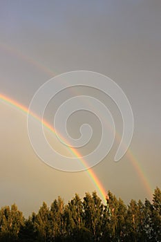 Beautiful double rainbow in the sky.