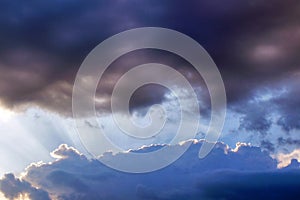 Beautiful dramatic cloudy sky at sunset, silver lining