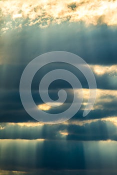 Dramatic sunset sky, sun rays
