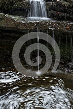 Beautiful dramatic landscape image of Scaleber Force waterfall in Yorkshire Dales in England during Winter morning