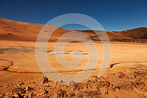 Beautiful dramatic multicolored spring landscape of Iceland like a surface of the planet Mars