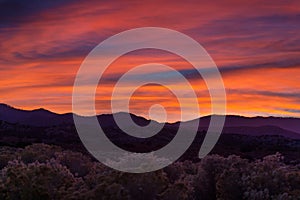 Beautiful dramatic sunset over Hungry Valley, California