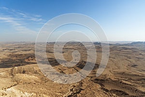 Beautiful dramatic view of the desert. Wilderness. Nature landscape. Makhtesh crater Ramon Crater, Israel