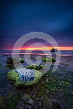 Beautiful drammatic sunset with rocks and beautiful sky.