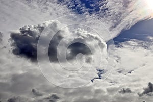 Beautiful and dramtic thunderstorm cloud formations hgih in the sky